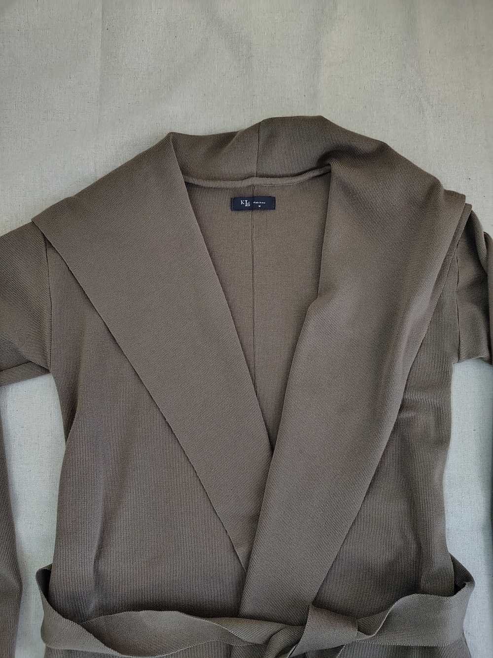 Knit Wrap Robe Cardigan in Taupe Kld Medium Belted - Picture 4 of 7
